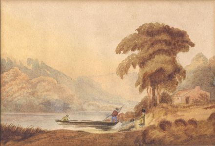 English School 19th Century Watercolour - Classical River Landscape
