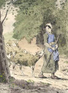 Marcel Jacque (1906-1981) - 1959 Etching, Young Shepherdess and Sheep