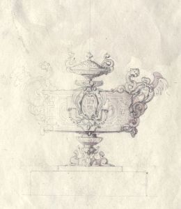 Late 19th Century Graphite Drawing - Rococo Vessel