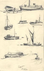 George William Collins (1863-1949) - Three 1932 Graphite Drawings, Boat Studies
