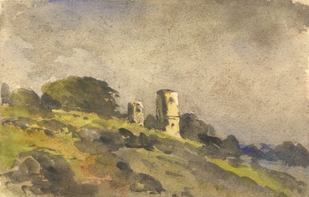 George William Collins (1863-1949) - Watercolour, Ruins in a Landscape