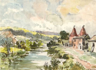 George William Collins (1863-1949) - Watercolour, Rural River Landscape