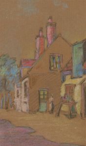 George William Collins (1863-1949) - Crayon, Street Scene with Figures