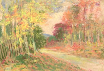 George William Collins (1863-1949) -  Pastel, Autumn Woodland Landscape