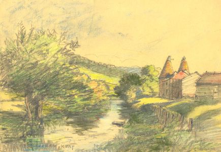 George William Collins (1863-1949) - Crayon, River Landscape at Kent