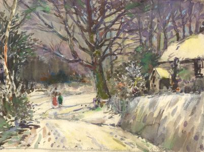 George William Collins (1863-1949) - Watercolour, Winter at Orrington Common