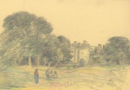 George William Collins (1863-1949) - Crayon, View of an English Castle