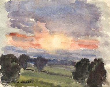Jean Dryden Alexander (1911-1994) - Signed Watercolour, Sunset over the Field