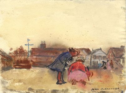 Jean Dryden Alexander (1911-1994) - Signed Pastel, Figures in Town