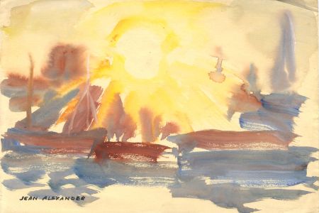 Jean Dryden Alexander (1911-1994) - Signed Watercolour, Sun and Boats