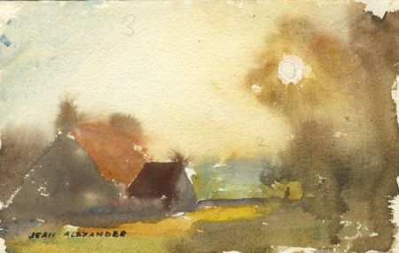 Jean Dryden Alexander (1911-1994) - Signed Watercolour, Farm at Sunset
