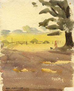 Jean Dryden Alexander (1911-1994) - Signed Watercolour, Field View with Figure