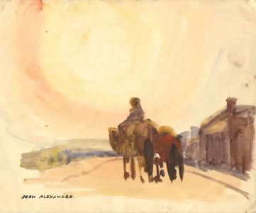 Jean Dryden Alexander (1911-1994) - Signed Watercolour, Two Horses and  a Figure