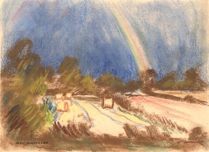 Jean Dryden Alexander (1911-1994) - Signed Pastel, Hay Bales and Rainbow