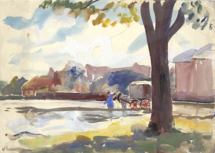 Jean Dryden Alexander (1911-1994) - Watercolour, Figure with Horsecart