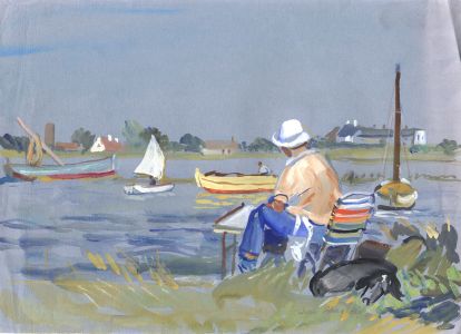 Jean Dryden Alexander (1911-1994) - 1991 Gouache, Sketching at High Tide