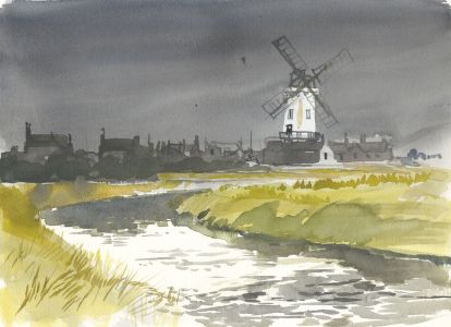 Robert T. Blayney (1929-2016) - Mid 20th Century Watercolour, Windmill and River