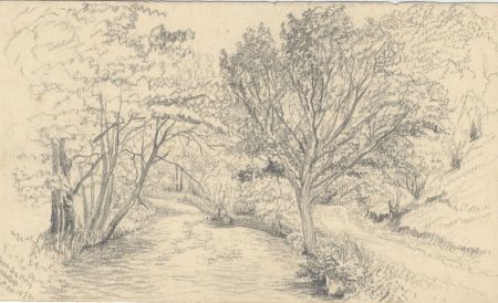 1871 Graphite Drawing - River Landscape