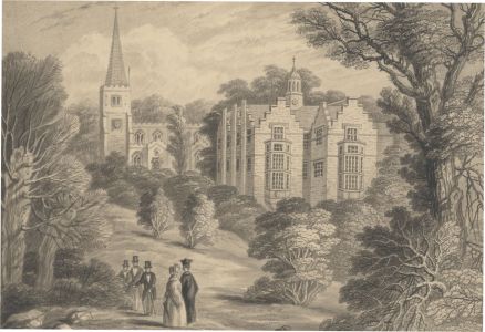 19th Century Graphite Drawing - Victorian Garden Scene