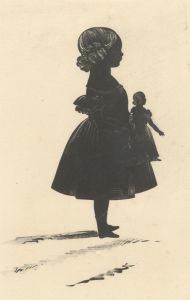 20th Century Lithograph - Silhouette of a Young Girl and Doll