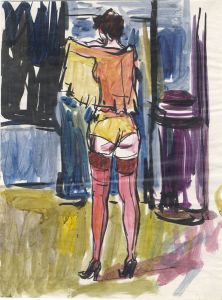 Peter Collins ARCA - c.1970s Mixed Media, Woman Dressing