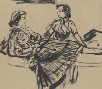Peter Collins ARCA - c.1970s India Ink, Two Women, Relaxing