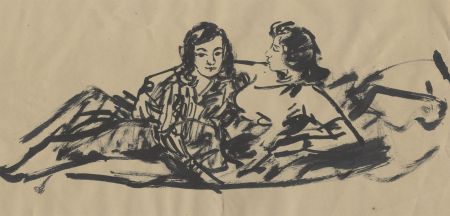 Peter Collins ARCA - c.1970s India Ink, Two Women, Relaxing
