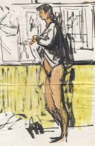Peter Collins ARCA - c.1970s Mixed Media, Full Length Portrait of a Man