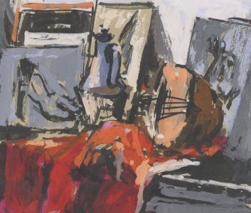 Peter Collins ARCA - c.1970s Gouache, Still Life with Jug and Guitar