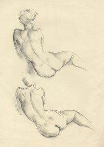 Peter Collins ARCA - c.1970s Charcoal Drawing, Reclining Nude Studies
