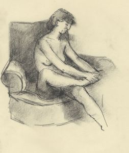 Peter Collins ARCA - c.1970s Charcoal Drawing, Nude Holding Foot