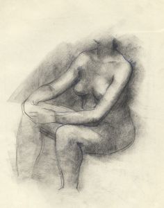 Peter Collins ARCA - c.1970s Charcoal Drawing, Seated Nude Study