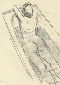 Peter Collins ARCA - c.1970s Charcoal Drawing, Nude in Bathtub