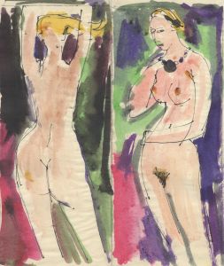 Peter Collins ARCA - c.1970s Mixed Media, Two Expressionist Nudes