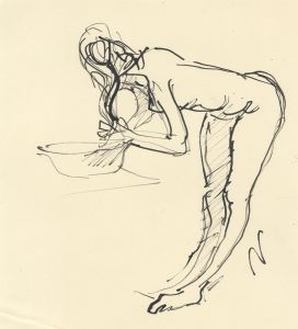 Peter Collins ARCA - c.1970s India Ink, Nude Washing Hair