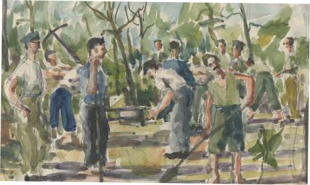 Peter Collins ARCA - c.1970s Watercolour, Italian POWs Working