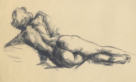 Peter Collins ARCA - c.1970s Pen and Ink Drawing, Reclining Nude