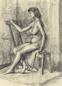 Peter Collins ARCA - 1949 Charcoal Drawing, Nude Seated on a Chair