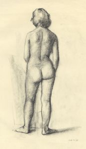 Peter Collins ARCA - 1949 Charcoal Drawing, Full Length Nude Study