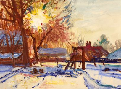 Jean Dryden Alexander (1911-1994) - 1956 Oil, The Chicken Ran in the Snow