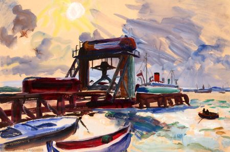 Jean Dryden Alexander (1911-1994) - 1969 Gouache, The Train Ferry Harwich