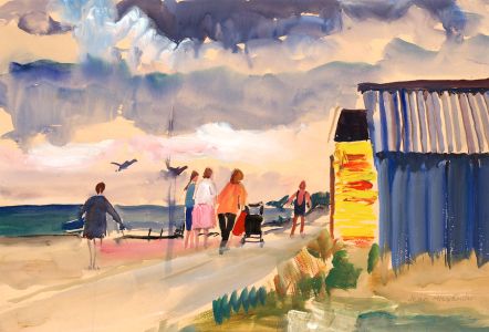 Jean Dryden Alexander (1911-1994) - 1969 Gouache, Walking Beside the Sea