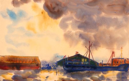 Jean Dryden Alexander (1911-1994) - 1974 Gouache, Ipswich Docks