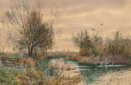Robert Winchester Fraser (1848-1906) - Watercolour, East Anglia River Landscape