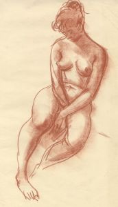 Peter Collins ARCA - c.1970s Sanguine, Study of Seated Nude