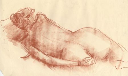 Peter Collins ARCA - c.1970s Sanguine, Reclining Nude