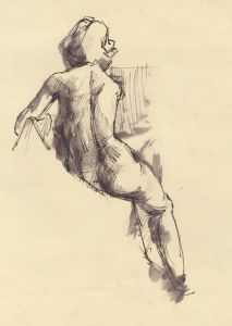 Peter Collins ARCA - c.1970s Pen and Ink Drawing, Nude Depicted from Behind.