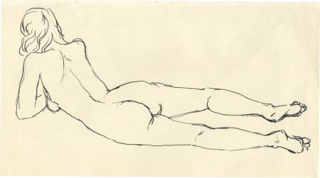 Peter Collins ARCA - c.1970s Pen and Ink Drawing, Nude Lying on Front