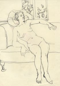 Peter Collins ARCA - c.1970s India Ink, Nude on Sofa