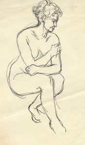 Peter Collins ARCA - c.1970s India Ink, Crouching Nude
